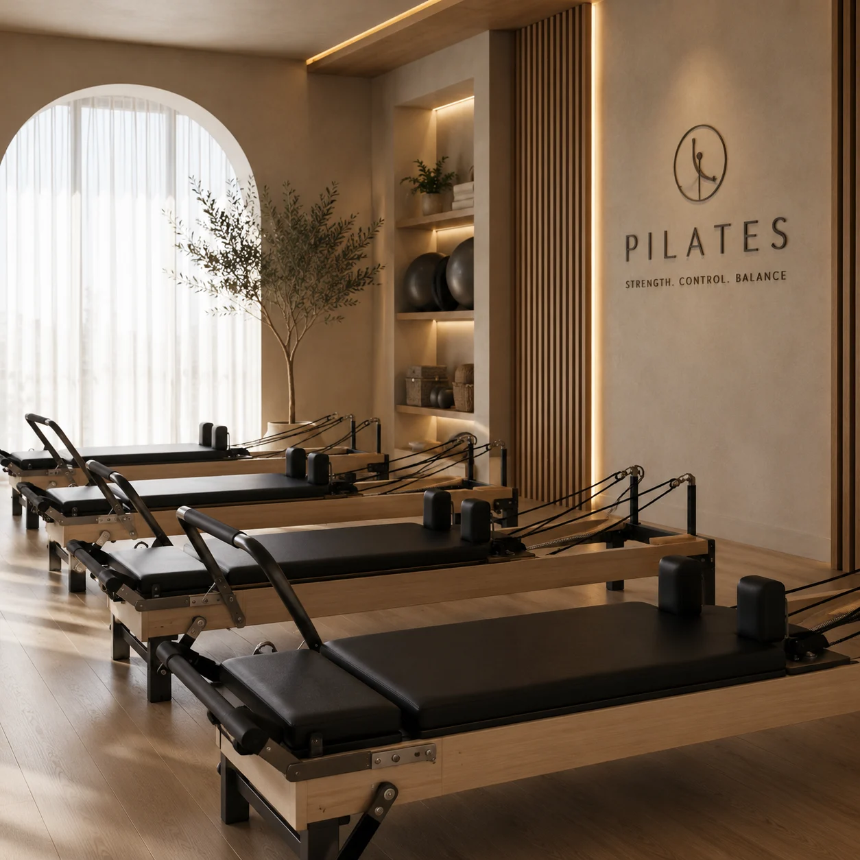 Интериор на pilates студио с reformer-и
